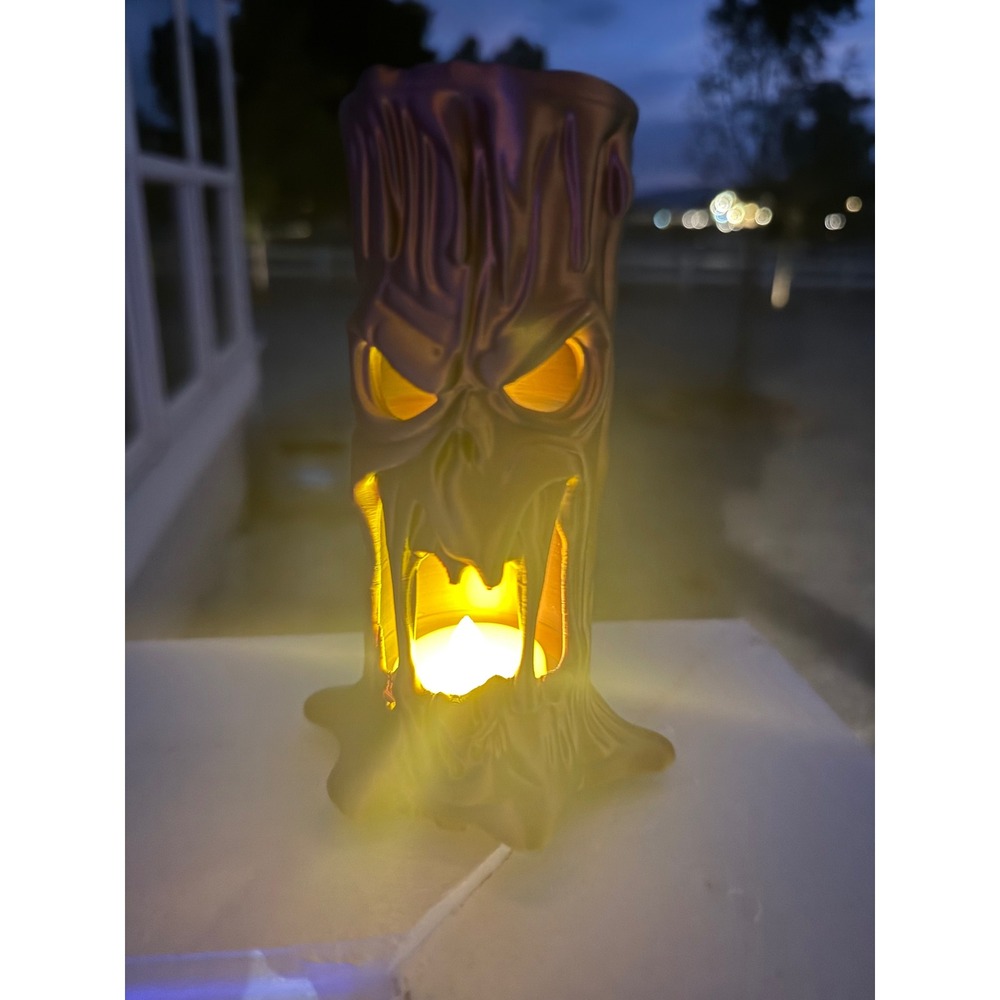 3D Printed Iridescent Spooky Tree Stump Halloween Lantern Decor Purple Gold